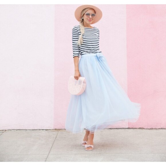 NWT J.Crew Tulle Ball Skirt in Blue Sheer Mesh Pleated Ribbon Belt A-line 6 - Picture 4 of 6